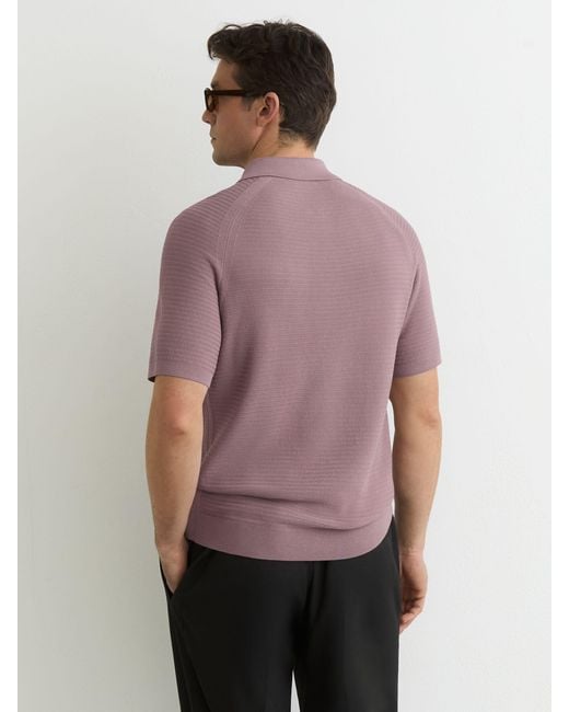 Reiss Purple Textured-Knit Half-Zip Polo Shirt for men