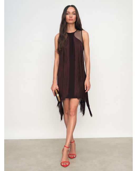 Reiss White Fringe Detail Sheer Panel Mini Dress