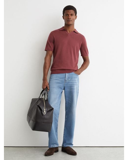 Reiss Red Merino Wool Open-Collar Polo Shirt for men