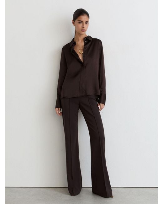 Reiss Black Silk-Satin Concealed-Placket Shirt