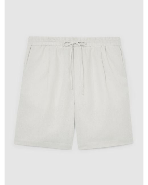 Reiss White Short - Stone Barges Short Linen Drawstring Shorts, 34 for men