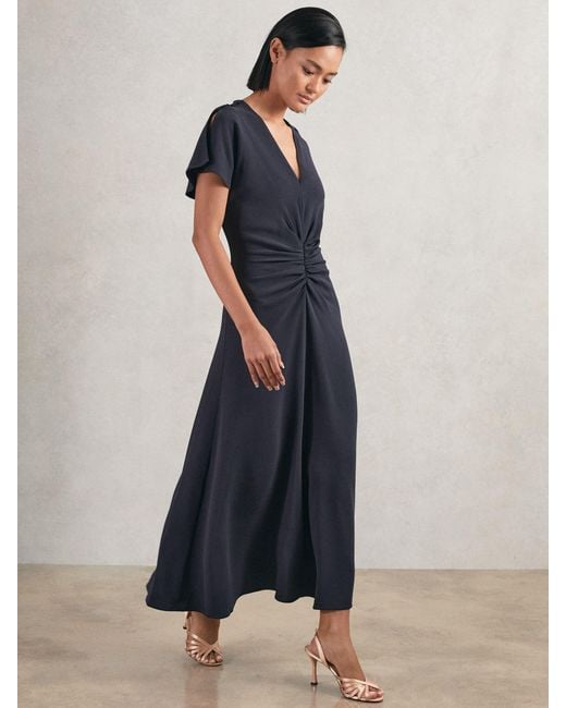princess polly baby blue dress Reiss Ruched-Front Midi Dress in Blue