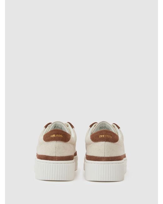 Reiss Natural & Tan Suede Low-Top Platform Trainers