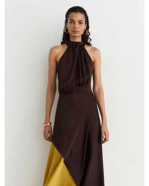 Reiss White Burgundy & Colour-Block Layered Midi Dress