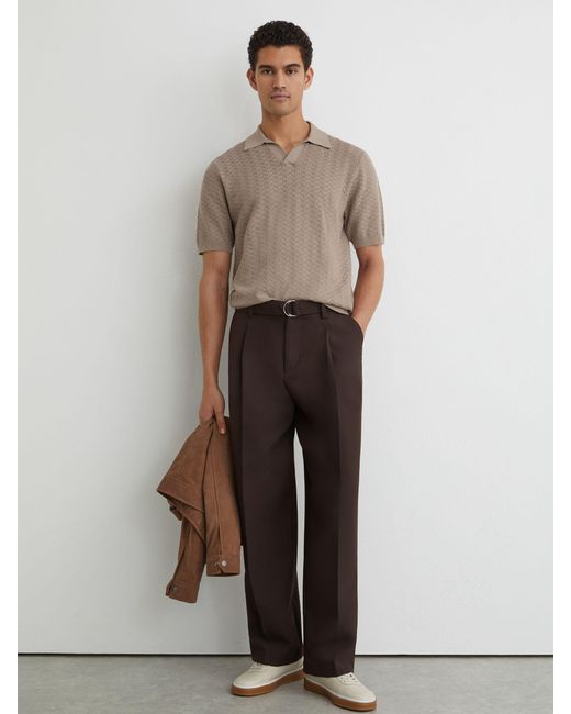 Reiss Multicolor Textured-Knit Open-Collar Polo Shirt for men
