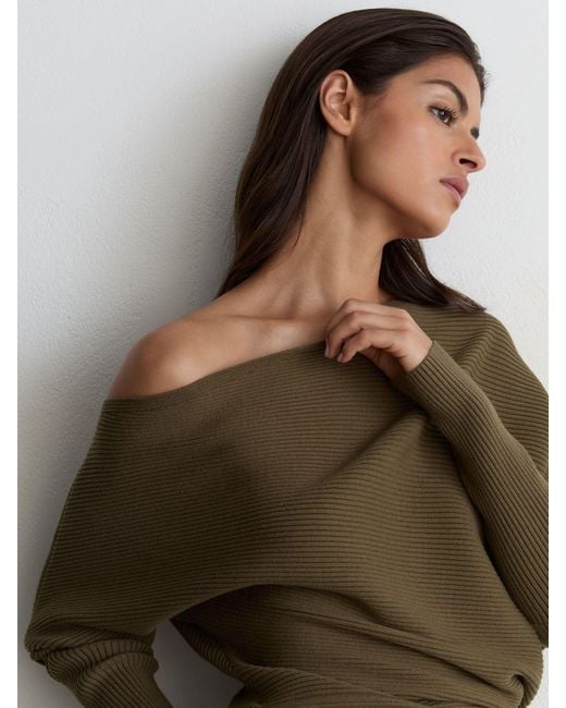Reiss Brown Asymmetric Draped Knitted Jumper
