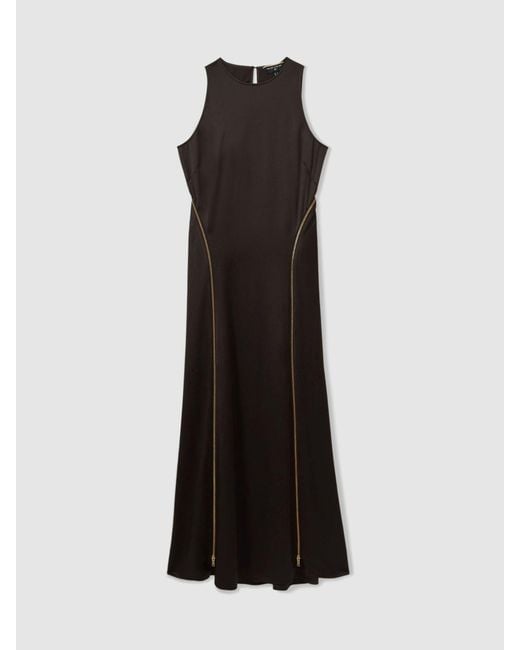 Reiss Gray Atelier Zipped Satin Maxi Dress With Virgin Wool