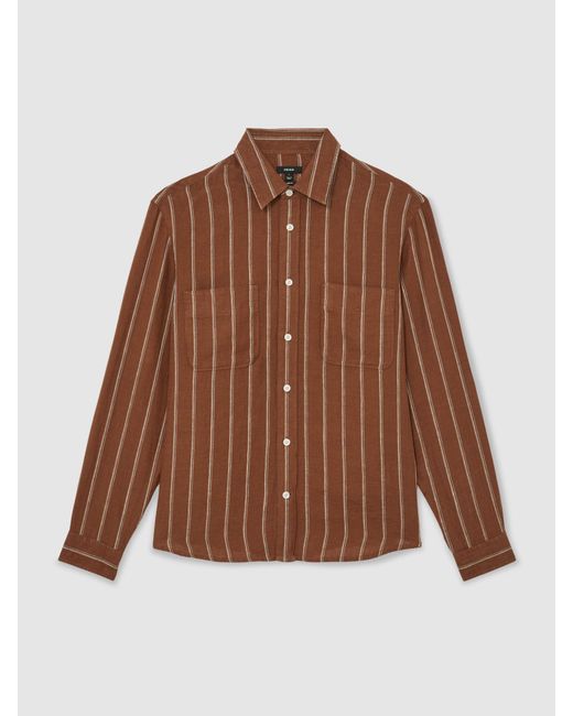 Reiss Brown Tobacco & Linen Striped Regular-Fit Shirt for men