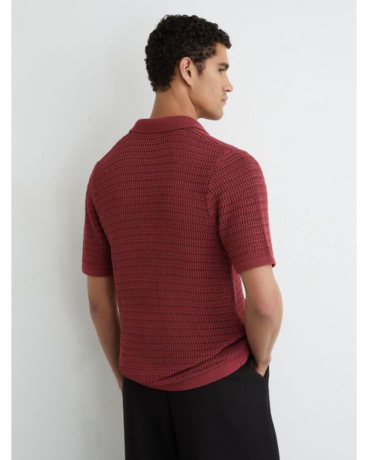 Reiss Red Buzzard Open-Knit Button-Through Shirt for men