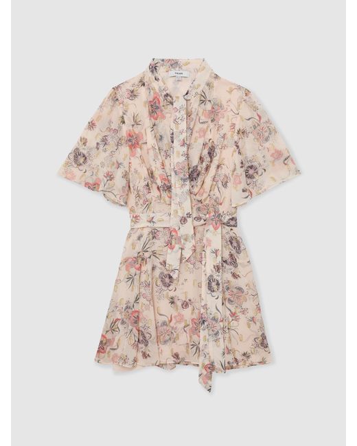 Reiss Natural Metallic-Floral Flippy Mini Dress