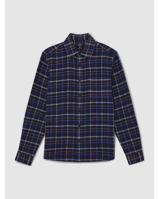 Reiss Blue Check Button-Through Overshirt With Wool for men