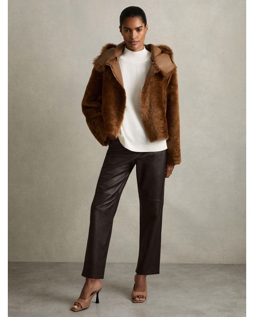 Reiss Brown Laure Jacket Leather Plain