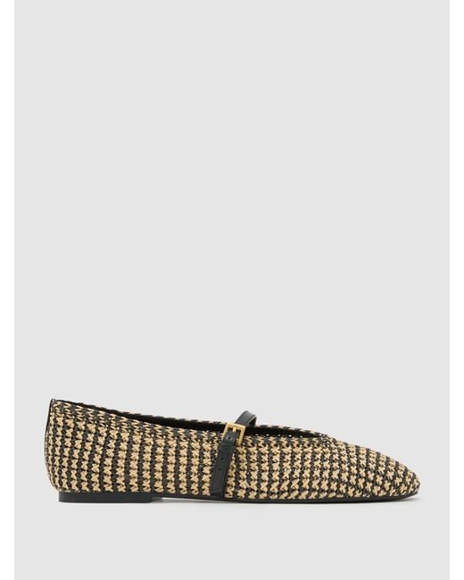 Reiss Multicolor Natural & Raffia-Effect Stripe Ballet Flats
