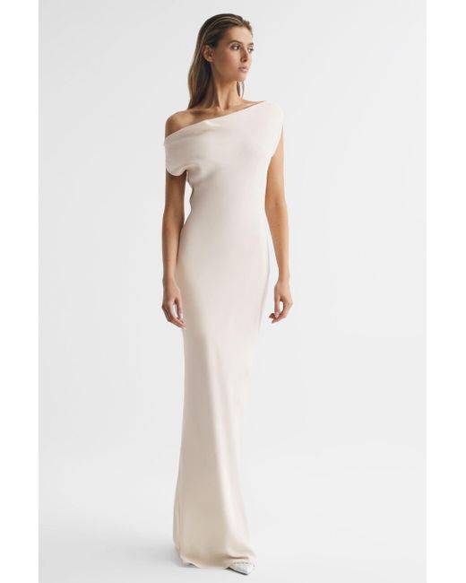 Reiss White Loretta - Nude Loretta Off-the-shoulder Maxi Dress, Us 10