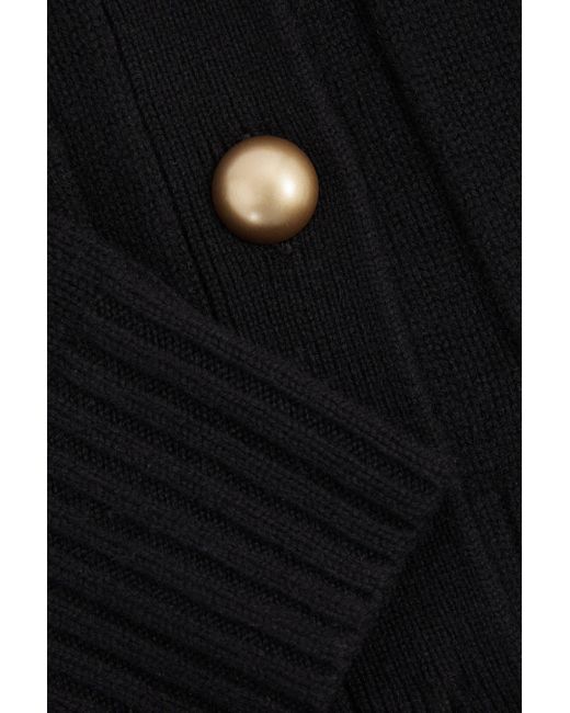 Reiss Black Wool-Cashmere Spread Collar Cardigan