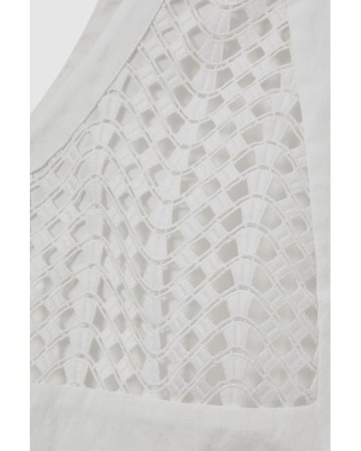 Reiss Eden - White Mini Broderie Halter Neck Dress