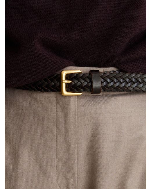 Reiss Brown Slim Leather Woven Belt