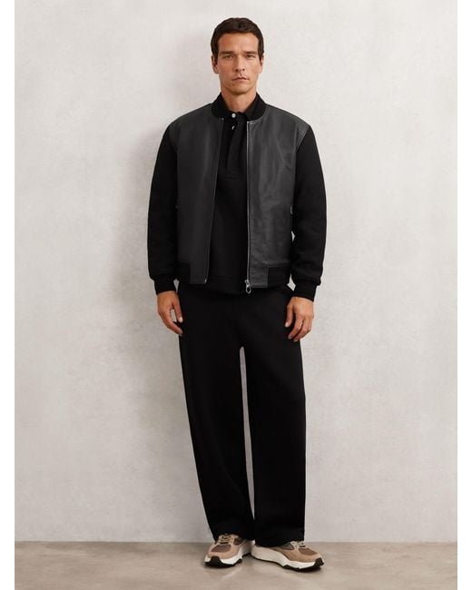 Reiss Costello - Black Cotton-blend Fleece-back Polo Shirt, M for men