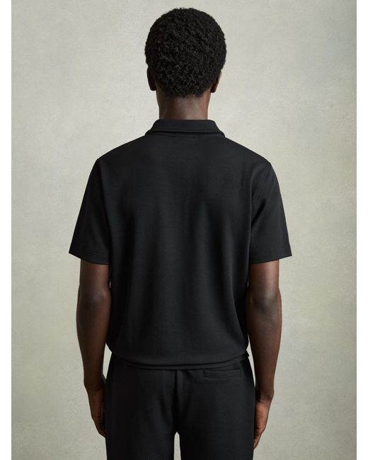 Reiss Black Textured Half-Zip Polo Shirt for men