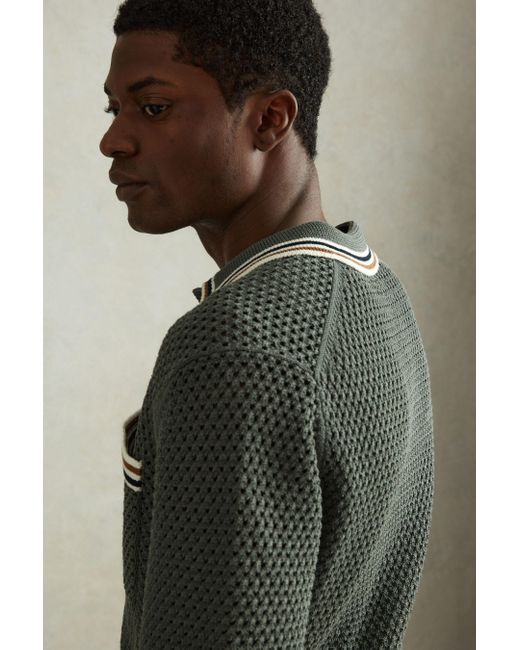 Reiss Coulson - Dark Sage Green Cotton Blend Crochet Shirt for men