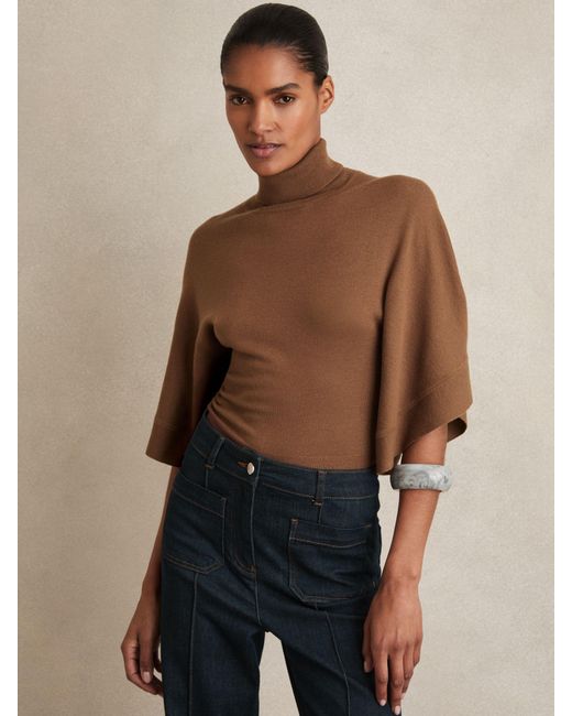 Reiss Blue Merino Wool Batwing Roll-Neck Jumper