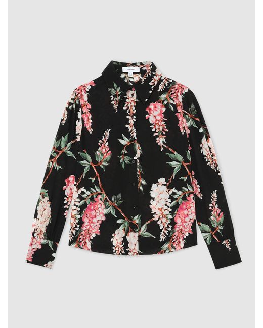 ATELIER Gray Silk-chiffon Floral-print Black Shirt