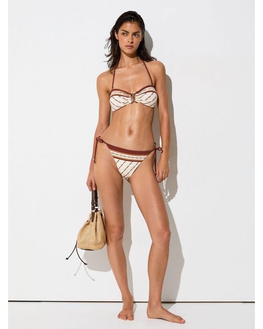 Reiss Brown Tina - Ivory Chain-print Side-tie Bikini Bottoms, Us 8