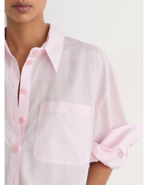 Reiss White Cotton Cropped Long-Sleeve Shirt