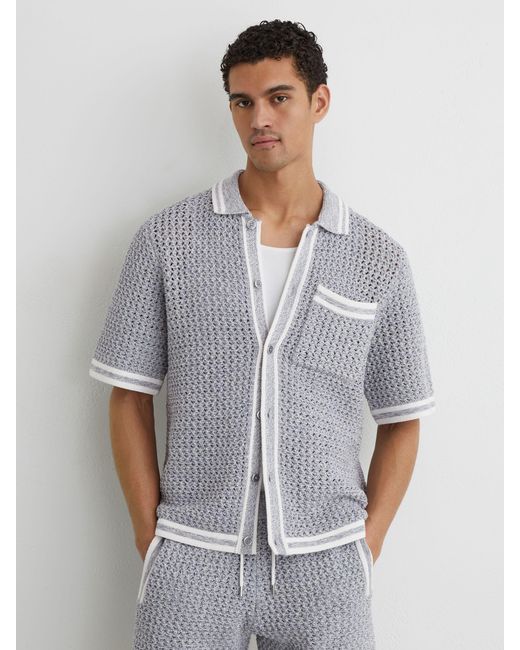 Reiss Gray Cotton Crochet Button-Through Shirt for men