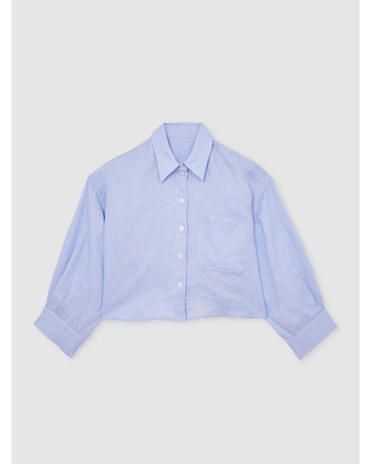 Reiss Blue Linen Oversize Cropped Shirt