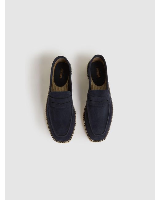 Reiss Blue Suede Penny-Strap Espadrilles for men