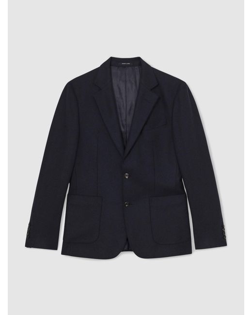 Reiss Blue Flannel Single-Breasted Blazer Tailored-Fit With Wool for men
