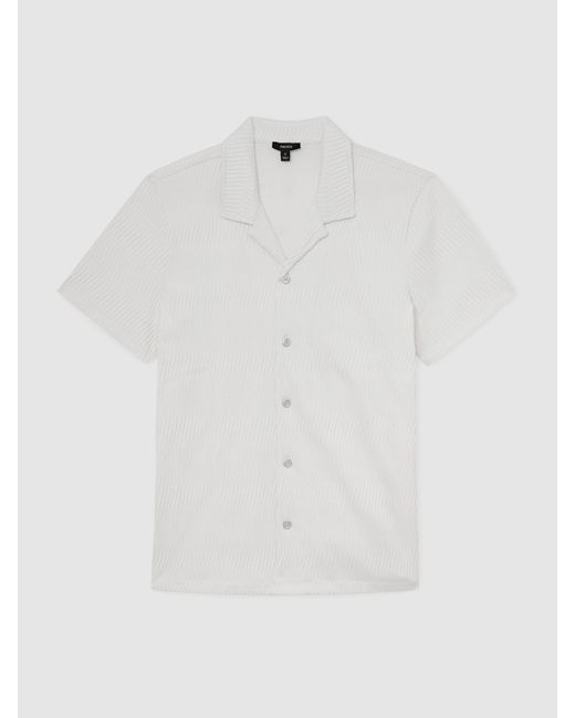 Reiss White Textured-Wave Cuban-Collar Shirt for men