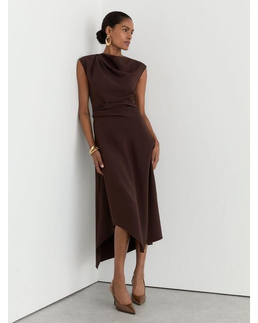 Reiss White Gathered-Detail Draped Midi Dress