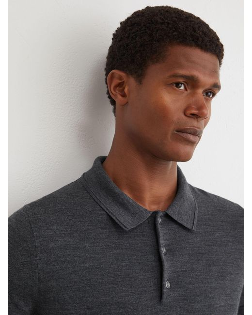 Reiss Gray Derby Marl Merino Wool Long-Sleeve Polo Shirt for men