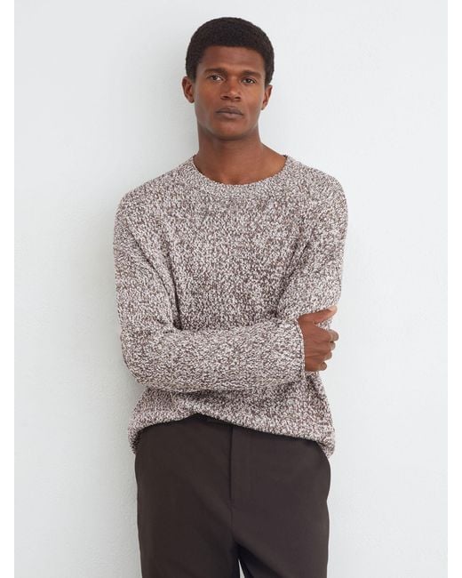 Reiss White Camel Cotton-Blend Marled Relaxed Jumper for men