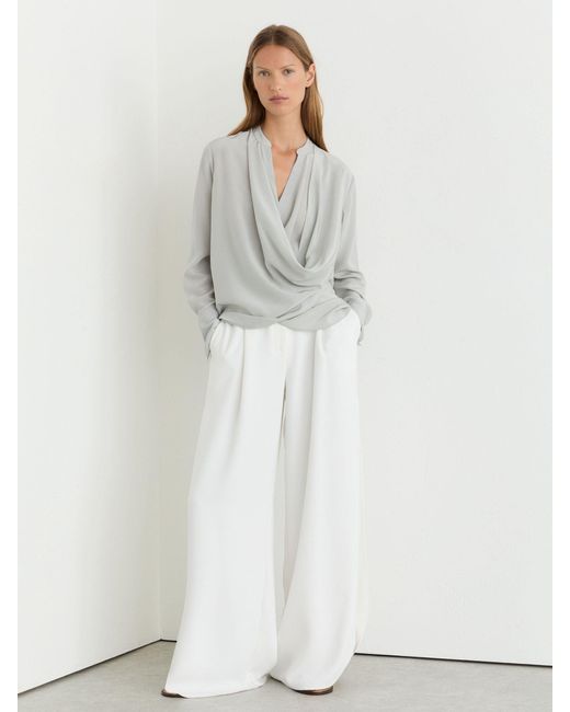 Reiss White Matte Silk Draped Shirt