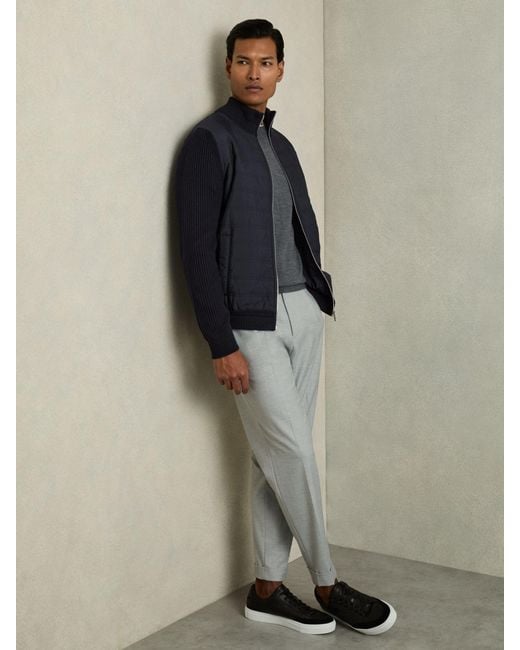 Reiss Blue Trainer - Navy Hybrid Quilt And Knit Zip-through Jacket, L for men