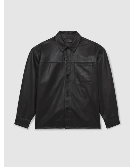 Reiss Black Monogram Embossed Leather Jacket Relaxed-Fit for men