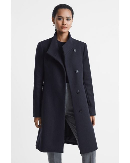 Reiss Blue Mia - Navy Wool Blend Mid-length Coat