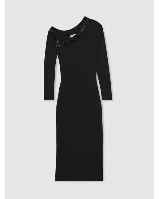 Reiss Black Bead-Detail Off-Shoulder Knit Dress