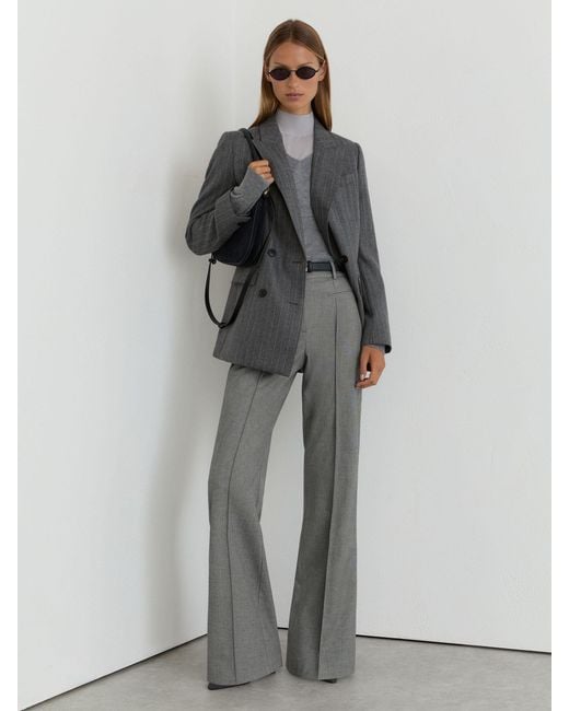 Reiss Gray Woven Pintuck-Detail Flared Trousers