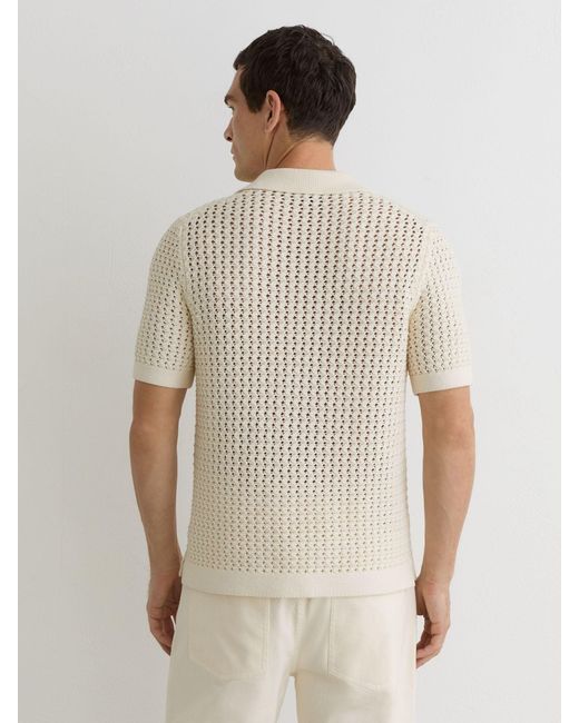 Reiss Natural Crochet Open-Collar Polo Shirt for men