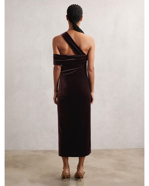Reiss Black Velvet One-Shoulder Midi Dress