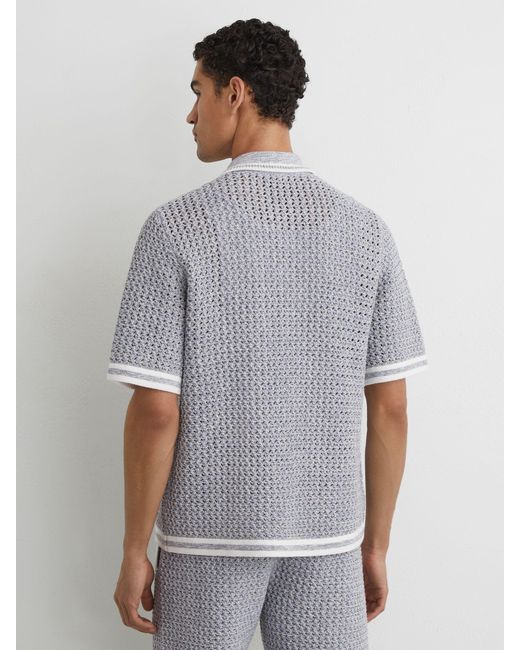 Reiss Gray Cotton Crochet Button-Through Shirt for men