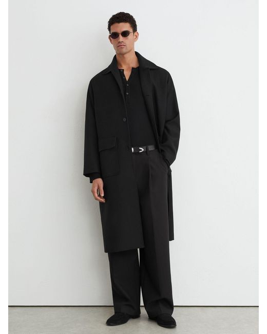 Reiss Black Wool-Blend Twill Single-Breasted Overcoat for men