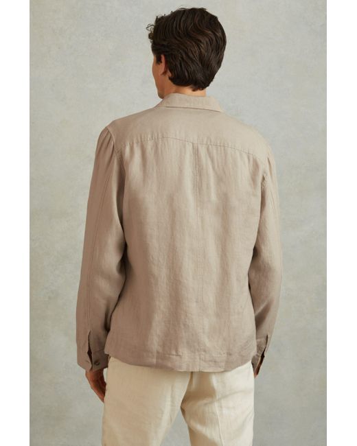 Reiss Natural Viera - Stone Linen Overshirt, S for men