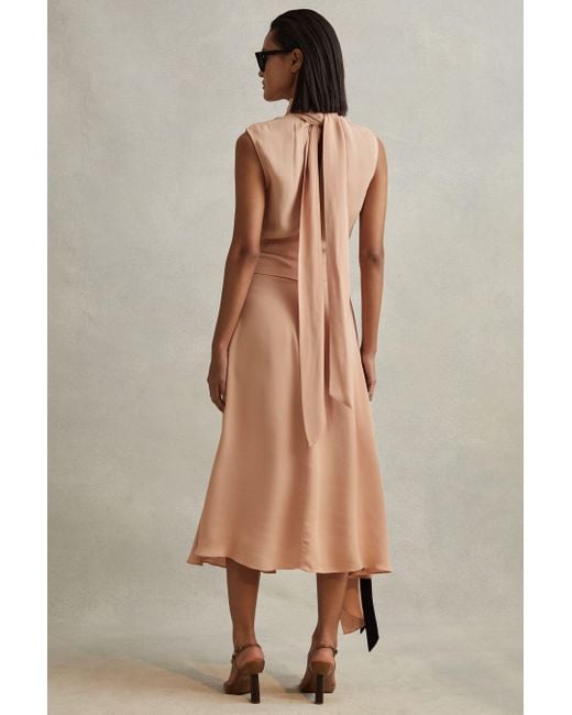 Reiss Natural Harriet - Nude Contrast Bow Midi Dress