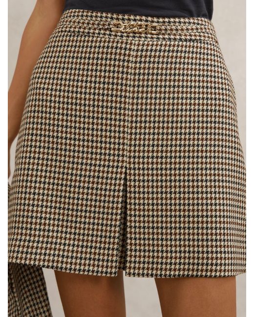 Reiss Natural Beatrix - Neutral Check Wool-blend Check Mini Skirt, Us 10