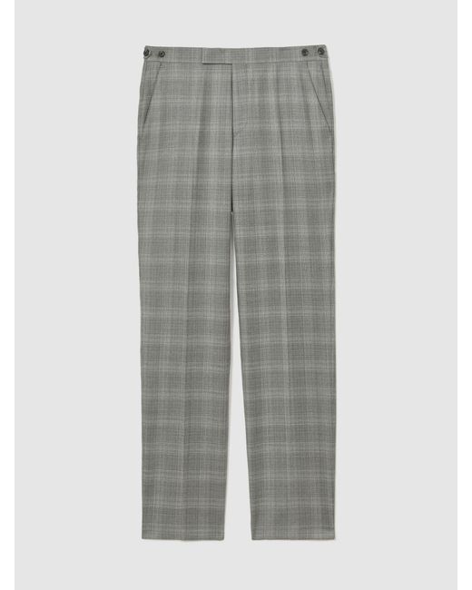 Reiss Gray Wool Check Side-Adjuster Suit Trousers Classic-Fit for men